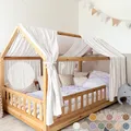 Produktbild: lilimaus Hausbett Himmel mit Gold Applikation [in 12 Farben] Betthimmel Hausbett aus 100% Baumwolle Musselin - Stoffhimmel für Hausbett Deko Mädchen & Jungen - Himmel für Hausbett Kinderbett Vorhang