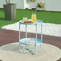 Produktbild: [en.casa] Outdoor Beistelltisch Sandefjord Tabletttisch Balkontisch mit 2 abnehmbaren Tabletts Himmelblau Gartentisch 57,5 x Ø40 cm rund Indoor Metalltisch
