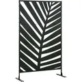 Produktbild: Outsunny Balkon Sichtschutz, Raumtrenner mit Bananenblattmuster, 122 x 198 cm Trennwand mit Ständer Raumteiler für Garten, Terrasse, Stahl, Schwarz - Schwarz