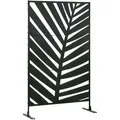 Produktbild: Outsunny Raumteiler 3-teilig 122 X 198 Cm Balkon Sichtschutz Raumtrenner Mit Bananenblattmuster Freistehend Paravent Mit Ständer Trennwand 3-tlg Sichtschutz Stahl Raumteiler Für Garten, Schwarz