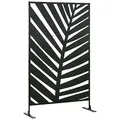 Produktbild: Outsunny Raumteiler 3-teilig 122 x 198 cm Balkon Sichtschutz Raumtrenner mit Bananenblattmuster Freistehend Paravent mit Ständer Trennwand 3-TLG Sichtschutz Stahl Raumteiler für Garten, Schwarz