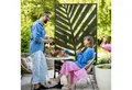 Produktbild: Outsunny Paravent Raumtrenner mit Bananenblattmuster, Trennwand mit Ständer (Raumteiler, 1 St., Sichtschutz), für Garten, Terrasse, Stahl, Schwarz, 122L x 45B x 198H cm