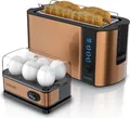 Produktbild: Arendo Frühstücks-Set 2-teilig, 4-Scheiben Langschlitztoaster, 6er Eierkocher, Kupfer