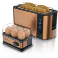 Produktbild: Arendo Frühstücks-Set 2-teilig, 4-Scheiben Langschlitztoaster, 6er Eierkocher, Kupfer