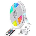Produktbild: B.K.Licht - LED Strip 10m mit Fernbedienung, buntes RGB Licht, dimmbar, selbstklebend, LED Streifen, Leiste, Zimmer Deko, Gaming Deko, Band, Lichtleiste, Lichtschlauch, 1000x1x0,25 cm, Weiß