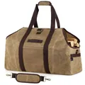 Produktbild: BONTHEE kaminholztasche Kaminholz Holzkorb Tragetasche Brennholztasche Kaminholzträger gewachstes Segeltuch wasserdicht Extra Groß Freistehende Holztragetasche - Khaki