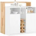 Produktbild: KNL07-WN Kücheninsel mit erweiterbarer Arbeitsfläche freistehend Küchenschrank Highborad Kommode Sideboard Bartisch Esstisch Buffet Weiß-Natur bht