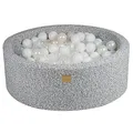Produktbild: MEOWBABY Bällebad Baby - Rund 90x30cm Baby Pool für Kinder mit 200 Bälle, Boucle, Grau Melange: Weiß/Transparent/Perlweiß