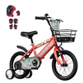 Produktbild: Habib Jungenfahrrad Dino-Edition 14 Zoll | Komplettset mit Schutz-Set, Korb & Pumpe | Kinderfahrrad mit Stützrädern & Handbremse für Jungen ab 3 Jahre - (Rot)