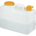 Produktbild: Relaxdays - Wasserkanister mit Hahn, 15 Liter, Kunststoff bpa-frei, Weithals Deckel, Griff, Camping Kanister, weiß/orange
