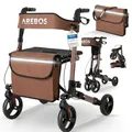 Produktbild: Arebos Leichtgewicht Rollator Aluminium | Reiserollator 6-fach höhenverstellbar | Faltbar | Inkl.Stockhalter und abnehmbare Einkaufstasche | Gehwagen Laufhilfe Gehhilfe mit Feststellfunktion | Braun