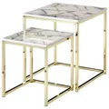 Produktbild: Mid.you Satztisch, Weiß, Gold, Holzwerkstoff, 2-teilig, Marmoroptik, quadratisch, eckig, 45x50x45 cm, Wohnzimmer, Wohnzimmertische, Beistelltische