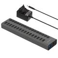 Produktbild: SABRENT 16-Port USB Hub Aktiv mit Netzteil – 90W USB Ladegerät Mehrfach mit Schaltern, Mount Bracket – 2-in-1 USB Ladestation & Aktiver Powered Hub 3.2x1, Charger für Handy, Laptop, PC, usw (HB-PU16)