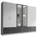 Produktbild: Boxxx Drehtürenschrank, Graphit, Weiß, Glas, Holzwerkstoff, 3 Fächer, 6 Schublade(n) Schubladen, 272x211x55 cm, Schlafzimmer, Kleiderschränke, Drehtürenschränke