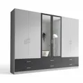 Produktbild: Stella Trading Janne Kleiderschrank mit Spiegeltüren in Weiß, Graphit - Vielseitiger Drehtürenschrank 6-türig für Ihr Schlafzimmer - 272 x 211 x 55 cm (B/H/T)