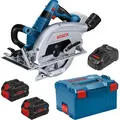 Produktbild: Bosch Handkreissäge GKS 18V-70 L, akkubetrieben, 18V/5,5Ah, Schnittleistung 70mm, 2 Akkus und Koffer