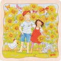 Produktbild: goki 57324 - Schichtenpuzzle Sonnenblumenfeld, 3 Schichten mit Motiven der Pflanzphasen auf einem Feld, fördert Motorik und Problemlösungsfähigkeit der Kinder, 20cm x 20cm, 35er Set, ab 3 Jahre