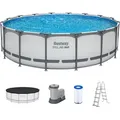 Produktbild: Bestway® Steel Pro MAXTM Frame Pool Komplett-Set mit Filterpumpe Ø 488 x 122 cm , lichtgrau, rund - Grau