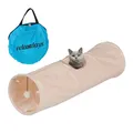 Produktbild: Relaxdays Katzentunnel, weiches Plüsch, mit Spielball, Faltbare Katzenröhre, B x D: 88 x 25 cm, Spieltunnel, beige