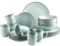 Produktbild: Modernes Geschirr Set für 6 Personen mit messingfarbenem Rand, 24-teiliges Kombiservice mit randlosen Coupe-Formen, Mint