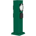 Produktbild: ledscom.de Garten Steckdosensäule POLLY für außen, IP44, Timer/Zeitschaltuhr, 3-fach, Edelstahl, grün, eckig, 38 cm