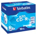 Produktbild: Verbatim CD-R AZO Crystal 700 MB, 10er Pack Jewel Case, CD Rohlinge, 52-fache Brenngeschwindigkeit mit langer Lebensdauer, leere CDs, Audio CD Rohling, für Fotos & Videos & Dokumente