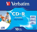 Produktbild: Verbatim CD-R 43325 DataLife Plus | CD-R Rohling 700MB 80min 52x | Inkjet Printable | Jewelcase 10er-Pack | Weiß