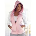 Produktbild: Kapuzensweatjacke BENCH. LOUNGEWEAR, Damen, Gr. 36/38, rosa (rosa, weiß), Sweatware, Obermaterial: 60% Baumwolle, 40% Polyester, mehrfarbig, Basic, bequem hüftbedeckend, ohne Ausschnitt, breiter Bund, Sweatjacken, mit farblich abgesetzten Ärmeln, Loungeanzug