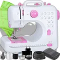 Produktbild: Retoo Nähmaschine Mini und LED Licht für Kinder und Anfänger 12 Stichmuster Elektronische Profi Haushaltsnähmaschine mit Fußpedal Sewing Machine Strom und Batteriebetrieb Freiarm Weiß/Rosa
