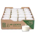 Produktbild: Wenzel Teelichter 7h – 40er Set vegane Raps-Teelichter – CO2-neutral, ohne Alu – transparente Hülle – Made in Germany – Teelicht für Pyramiden, Weihnachten & Notfall – plastikfrei & nachhaltig