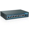 Produktbild: YuanLey 11 Port Gigabit PoE Switch, 8 PoE+ Port 1000 Mbit/s, 2 Gigabit Uplink, 1 SFP Port, 120W 802.3af/at, Metall, Qos, Nicht Verwalteter Plug and Play Ethernet Smart Detection Ethernet Switch