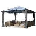 Produktbild: TOOLPORT Gartenpavillon 4x4 m Polycarbonat Dach ca. 8mm Pavillon 4 Seitenteile Partyzelt grau ca. 9x9cm Profil