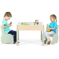 Produktbild: COSTWAY 3tlg. Kindersitzgruppe aus Holz, 4-in-1-Kindertisch mit 2 Stühlen & Abnehmbarer Tafel, Kindermöbel-Set mit Stauraum für Spielzimmer, Kin... - Grün