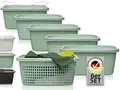 Produktbild: Hausfelder Wäschekorb 6er Set 35L stapelbar, 3 x Wäschekörbe und 3 x Wäschewanne 35 l, BPA-frei, Sortierbox mit Henkel & Deckel, 58x37x25cm Wäschewanne für Bad Kinderzimmer