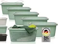Produktbild: Hausfelder Wäschekorb Wäschewanne 58x37x25cm (Jadegrün, 3 Körbe + 3 Wannen 35 l) (Set, 6 St., 3 x Wäschekorb + 3 x Wäschewanne), mit klappbaren Henkeln, mit Griffen, 35 Liter