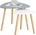 Produktbild: SoBuy 2er Set Beistelltisch mit Ablagen Couchtisch Sofatisch Kaffeetisch Satztisch fürs Wohnzimmer Bambus Hellgrau-Weiß FBT74-HG