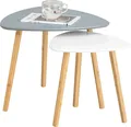 Produktbild: SoBuy 2er Set Beistelltisch FBT74-HG Bambus Hellgrau-Weiß
