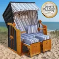 Produktbild: Strandkorb RÜGEN DELUXE grau/blau/olive gestreift