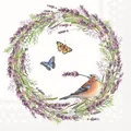 Produktbild: 20 Servietten Chaffinch white Buchfink Vogel Lavendel Kranz Blumen Deko 33x33cm