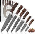Produktbild: Wakoli Edib 6er Damastmesserset I 8 - 20,5cm Klinge I Pakkaholz