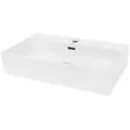 Produktbild: LuxeBath Waschbecken Aufsatzwaschbecken aus Keramik Handwaschbecken Wasserfall Waschtisch, Aufsatzwaschtisch Waschschale Eckig 605x365x130 mm Weiß Spülbecken weiß Eckig | 60.5 cm x 13 cm x 36.5 cm