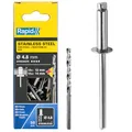 Produktbild: Rapid Blindnieten Edelstahl Ø 4,8mm, 12-14mm Klemmbereich, 50 Stk. V2A Nieten, Set inkl. Bohrer, für Blindnietzangen