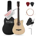 Produktbild: Rocktile WSD-5C-NT Slim Line Westerngitarren Set - Dreadnought Akustik Gitarre - Westerngitarre mit Korpus aus Linde - Hals: Catalpa - Set inkl. Tasche, Ersatzsaiten, Gurt und Plektren - Natural