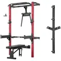 Produktbild: HMS Half Rack Kraftstation Klimmzugstation Trainingsbank, (Spar-Set, 1-tlg., 230 x 142 cm klappbar), klappbar, wandmontiert, platzsparend, Klimmzugstange rot