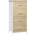 Produktbild: WOLTU Kommode schmal, Kommodenschrank mit 4 Schubladen aus Stoff, Sideboard Aufbewahrungskommode für Schlafzimmer Wohnzimmer Flur, industrieller Stil, Helle Eiche + Weiß, SSK011whe