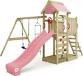 Produktbild: WICKEY Spielturm Klettergerüst MultiFlyer mit Schaukel & Rutsche, Kletterturm mit Sandkasten, Leiter & Spiel-Zubehör – pastellpink