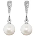 Produktbild: LÖB Damen Perlenohrringe Hängend 925 Silber mit Zirkonia Strass Steinen Tropfen-Form Perlen Anhänger Weiß Ohrringe Ohrstecker Brautschmuck