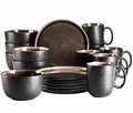 Produktbild: MÄSER 934020 Serie Niara, Modernes Geschirr Set für 6 Personen in aufregendem Vintage Look, 18-teiliges Frühstücksgeschirr Service aus Keramik in Grau und Schwarz, Steinzeug