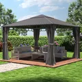 Produktbild: TOOLPORT 4x4 m Hardtop Gartenpavillon, inkl. 4 Seitenteile, loft grey - (300195)