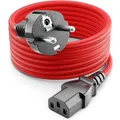 Produktbild: deleyCON 1m Kaltgerätekabel - Nylon Kabel - Netzkabel Stromkabel Kaltgeräte Strom Kabel 3 Polig Schutzkontakt Stecker (Typ F auf C13 Buchse) PC Computer Monitor Drucker Beamer - Rot